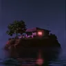 A stone villa by the sea on a floating rock